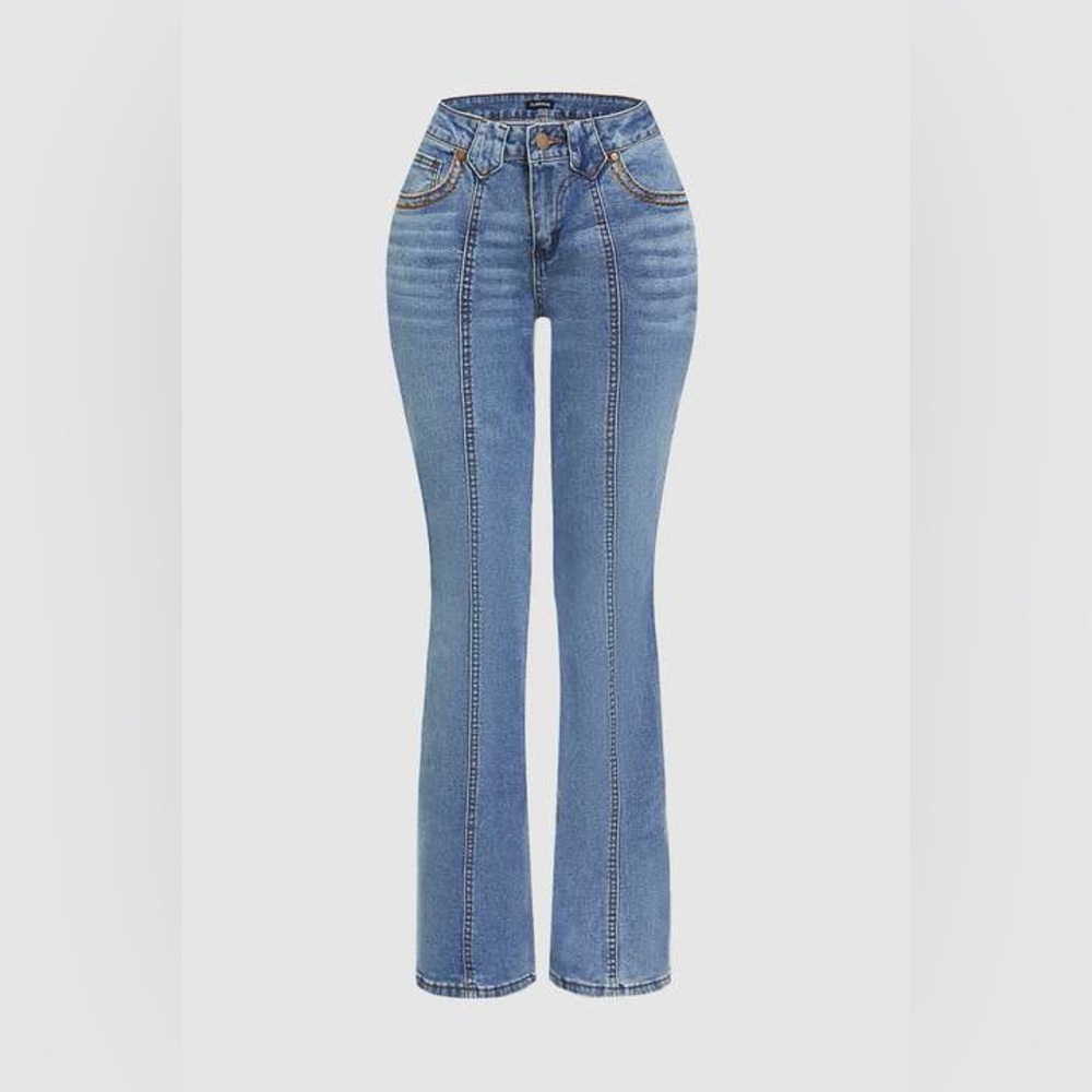 Wash Contrast Stitch Low Waist Bootcut Jeans flamingals size L/XL FL5-2